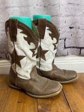 Roper kids toddler size 12 brown and white square toe cowboy boots